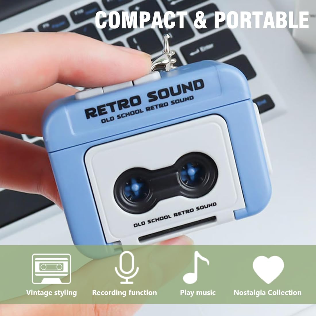 Mini Retro Recorder Tape Keychain Creative Cassette Player Con 3 canzoni Portable