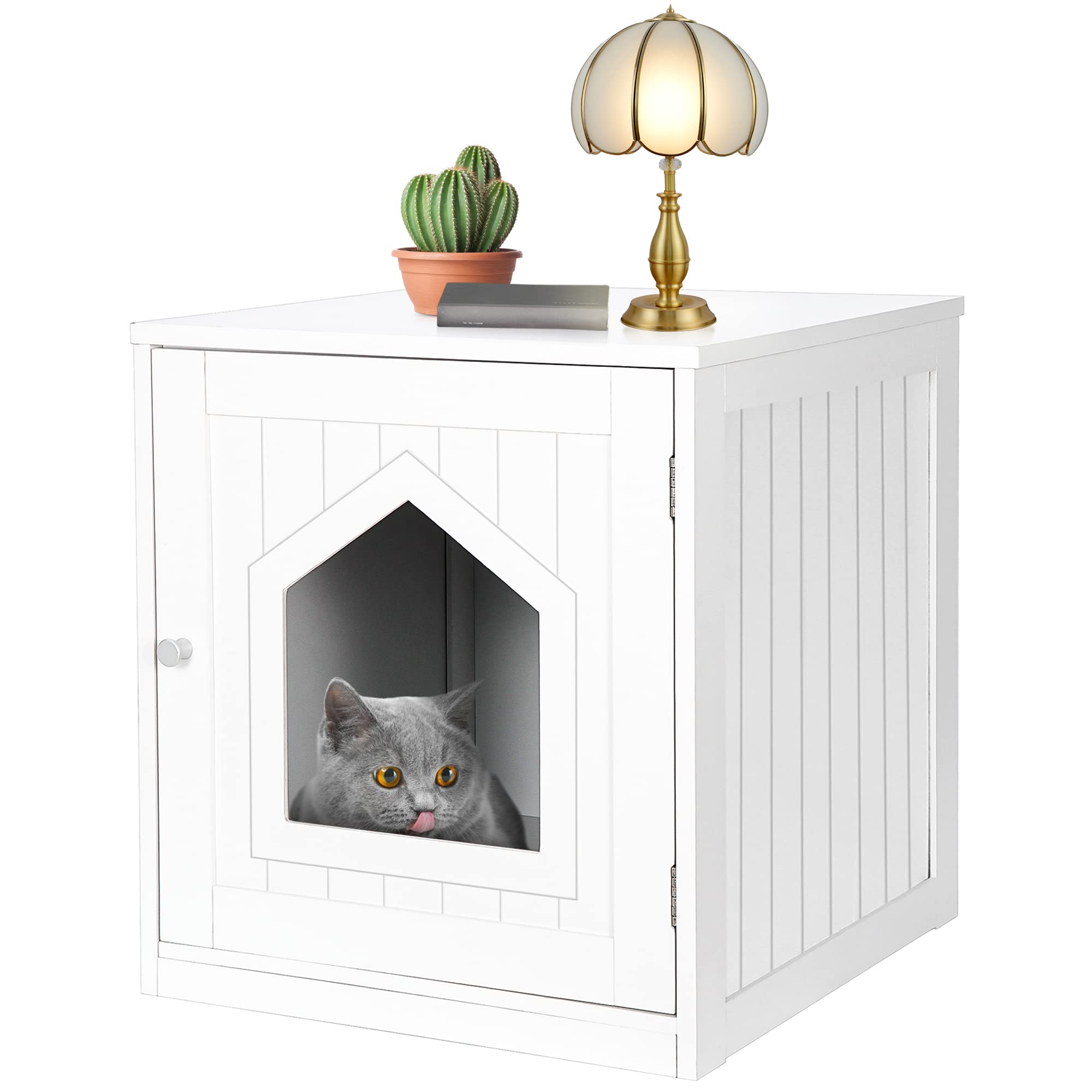 Litter Box Enclosure Cat Litter Box Furniture Hidden Litter Box Furniture Indoor Box Cabinet Cat House Side Table Nightstand (White) - image 8