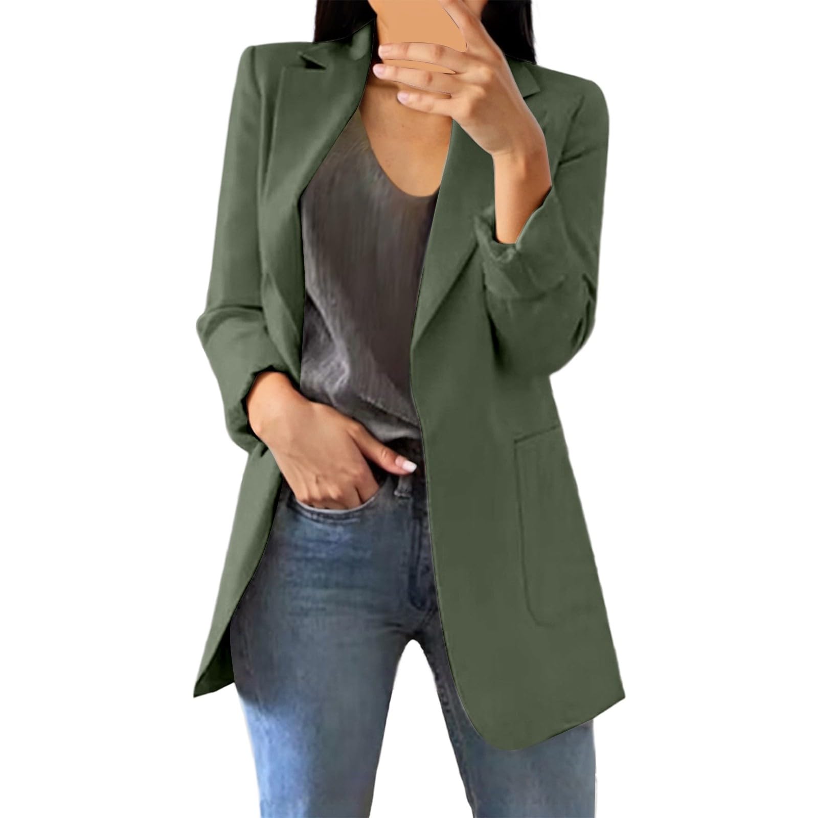 JiXiang Casual Blazers for Women Long Sleeve Open Front Notched Lapel Suit Jackets Formal Business Work Office Dressy