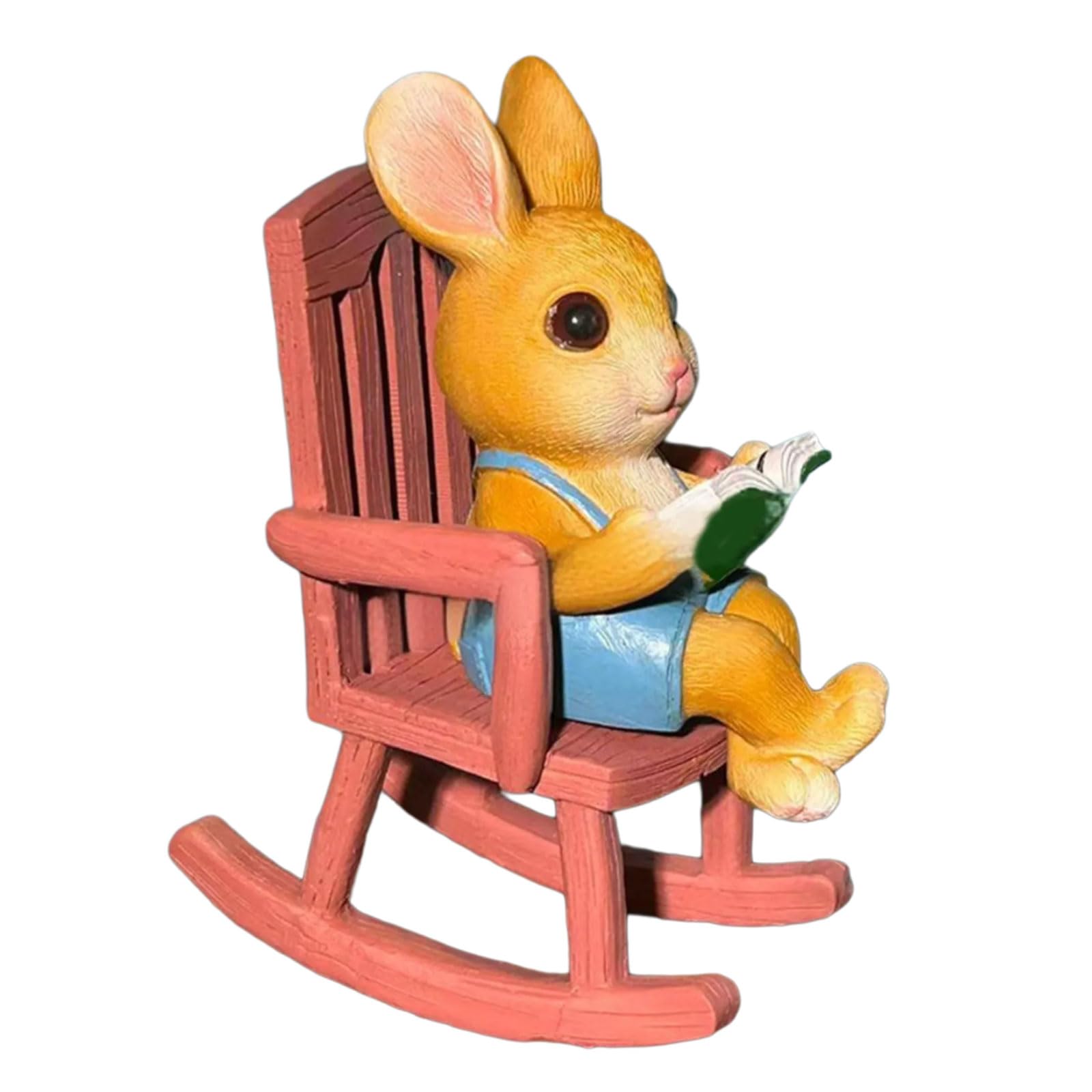 Shurhome Garden Rabbits Statue Outdoor Decors Resin Rocking Chair Figurines for Lawns Yard Art Housewarmings Gift Garden Statue Outdoor