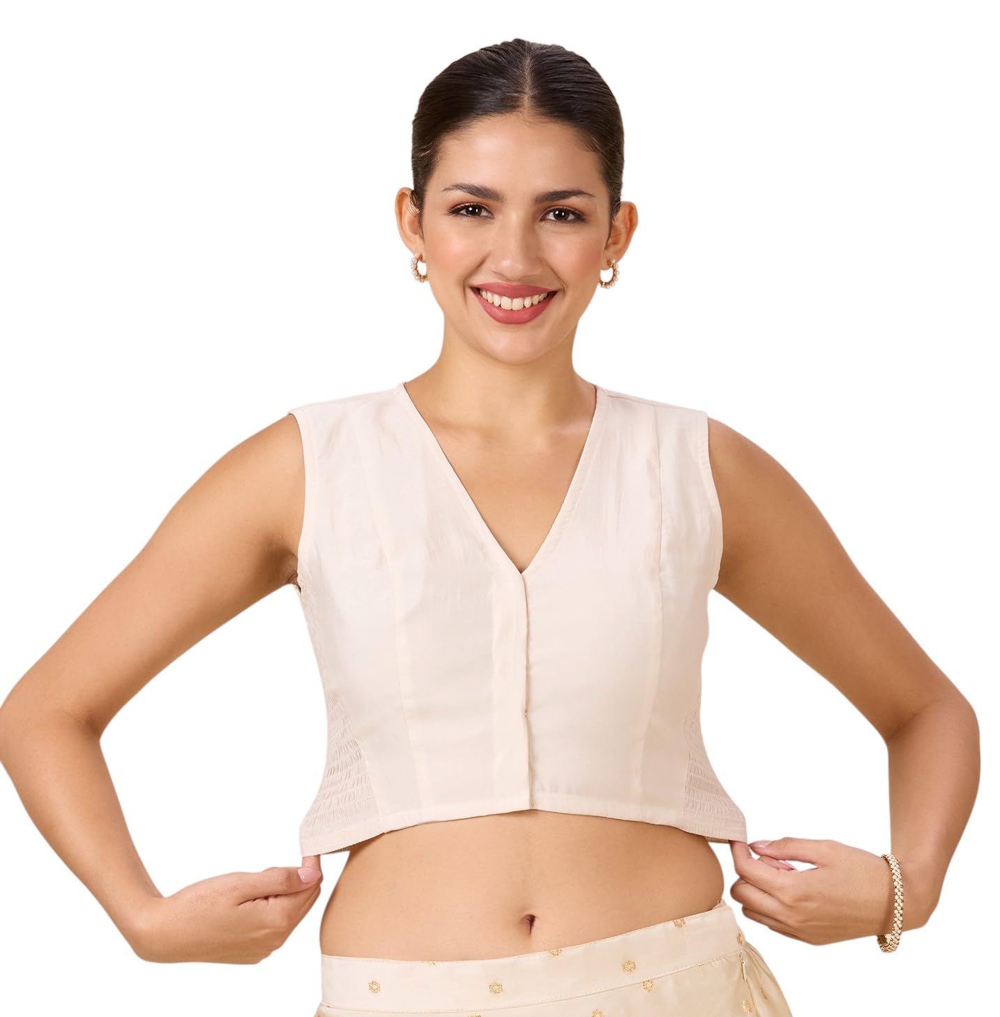 studio shringaar Women's Cotton Silk Stretchable (Smocked) Sleeveless Readymade Saree Blouse-picture-33