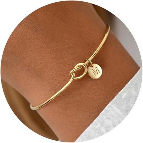 Turandoss Initial Bracelets for Women - Dainty Knot Letter A-Z Initial Bracelet for Women, Personalized Cuff Bangle Bracelet for Women, Jewelry for