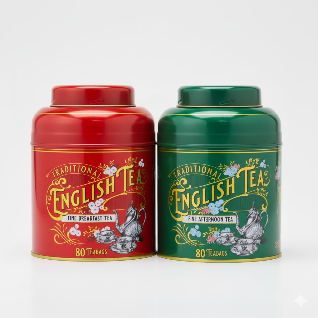 New English Teas Vintage Victorian 2x Christmas Colours Tea Caddy Set with 160 Teabags