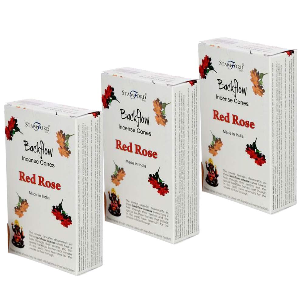 Stamford Red Rose Backflow Incense Cones Home Fragrance Back Flow Cone - 3 Pack