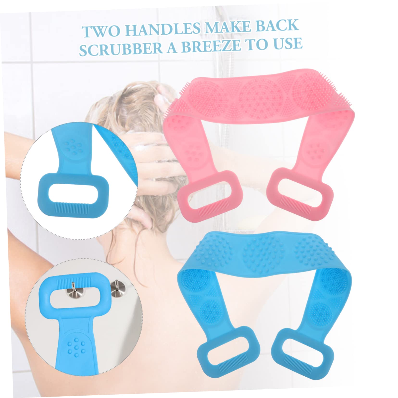 OATIPHO 2Pcs Silicone Exfoliating Bath Strap Double Sided Body Scrubber for Back Long Bath Wash Towel Blue Pink Durable Silicone Material for Skin and Dead