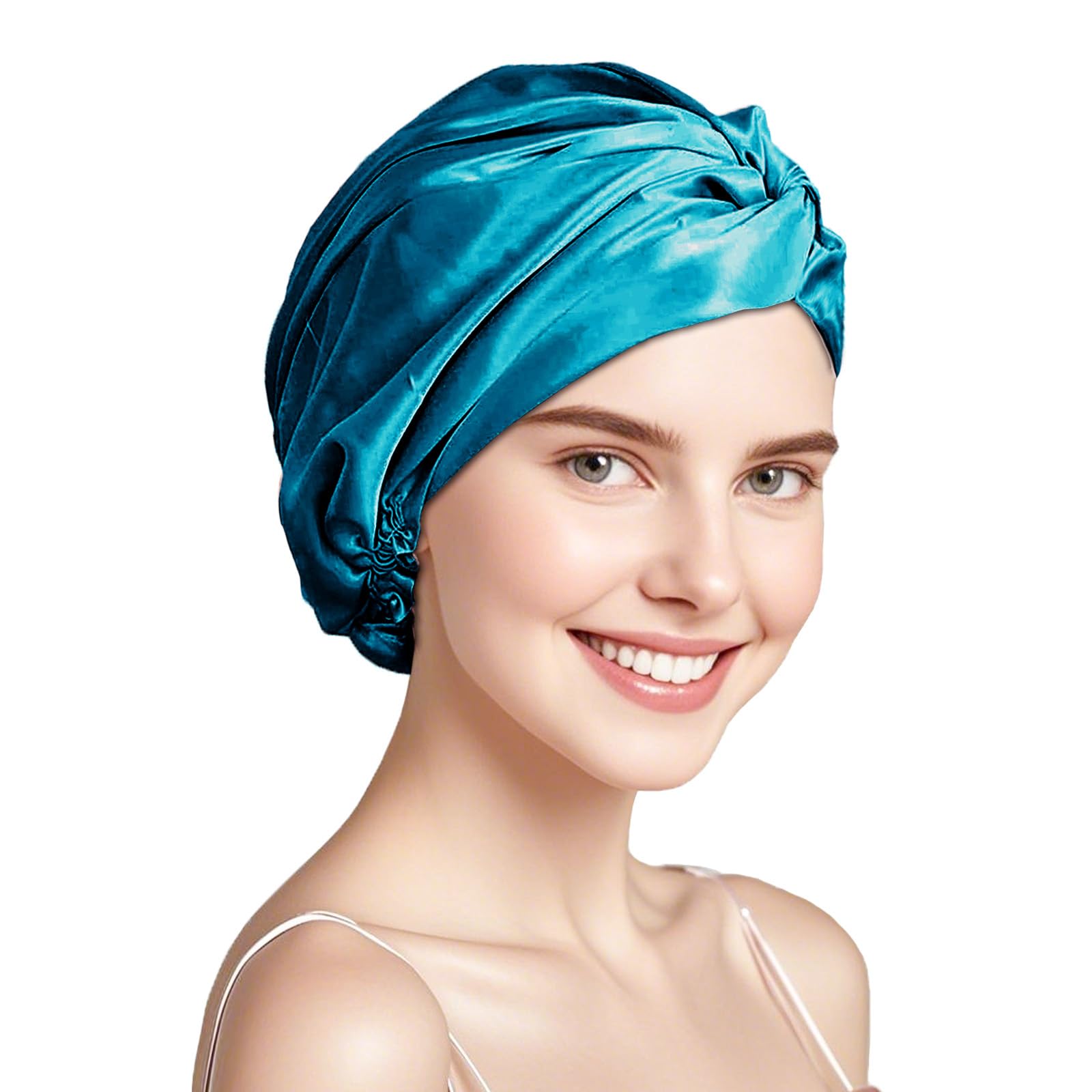 townssilk 100% seta di gelso, cappello da notte da donna, 16 momme, in seta, ideale per i capelli, protegge i capelli, cappello da notte in seta, doppio strato,peacockblue