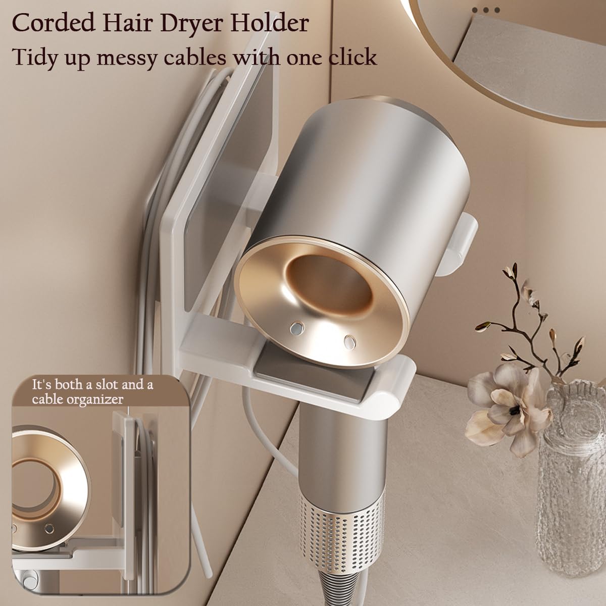 Soporte para Secador de Pelo Universal de Metal sin Taladro Blanco
