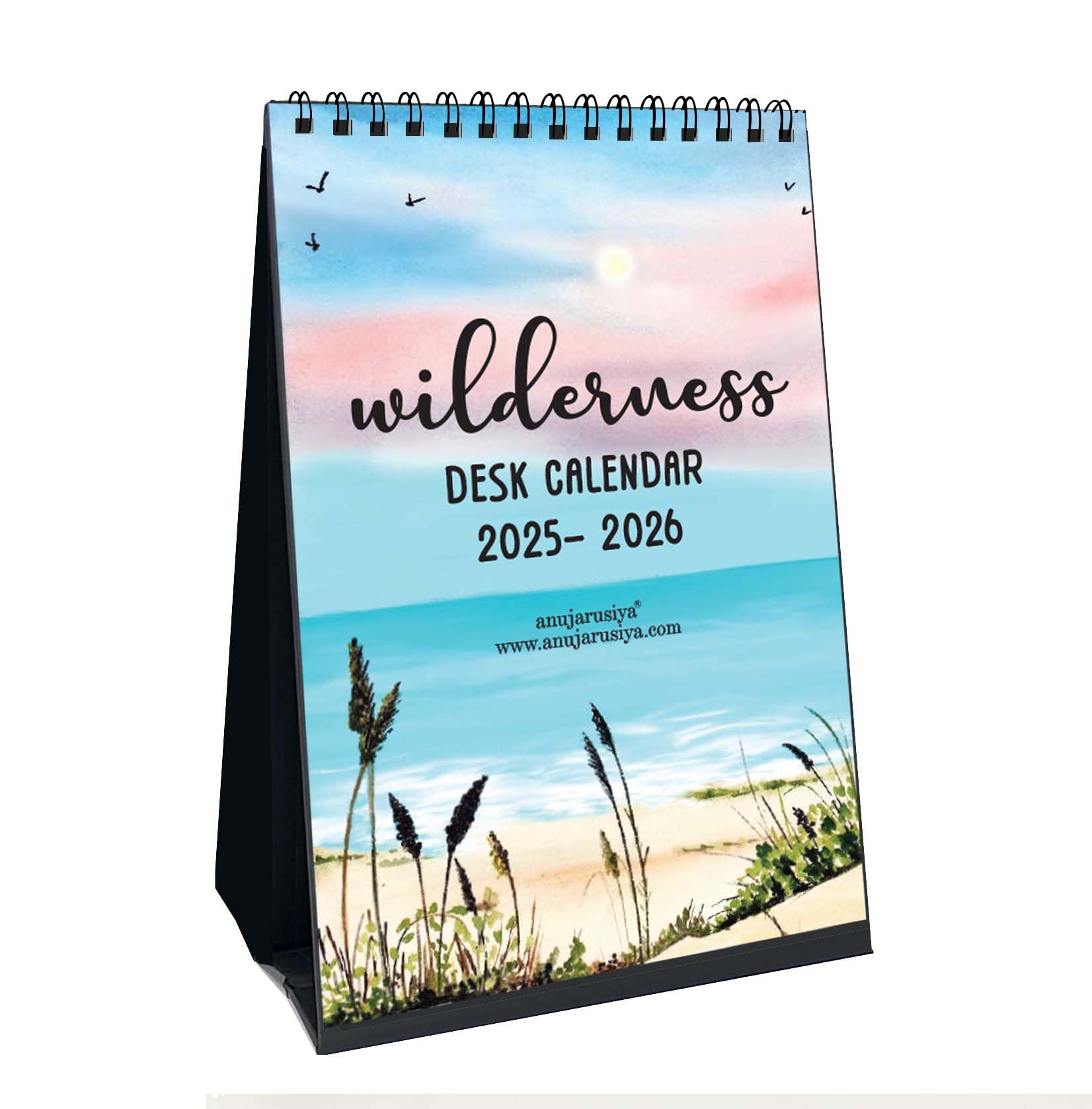 anujarusiya 2025-2026 Desk Calendar from September 25 to October 26 | 14 months | Watercolor nature illustrations printed on Imported paper | Wilderness theme | Standing size 6"X 9.5"
