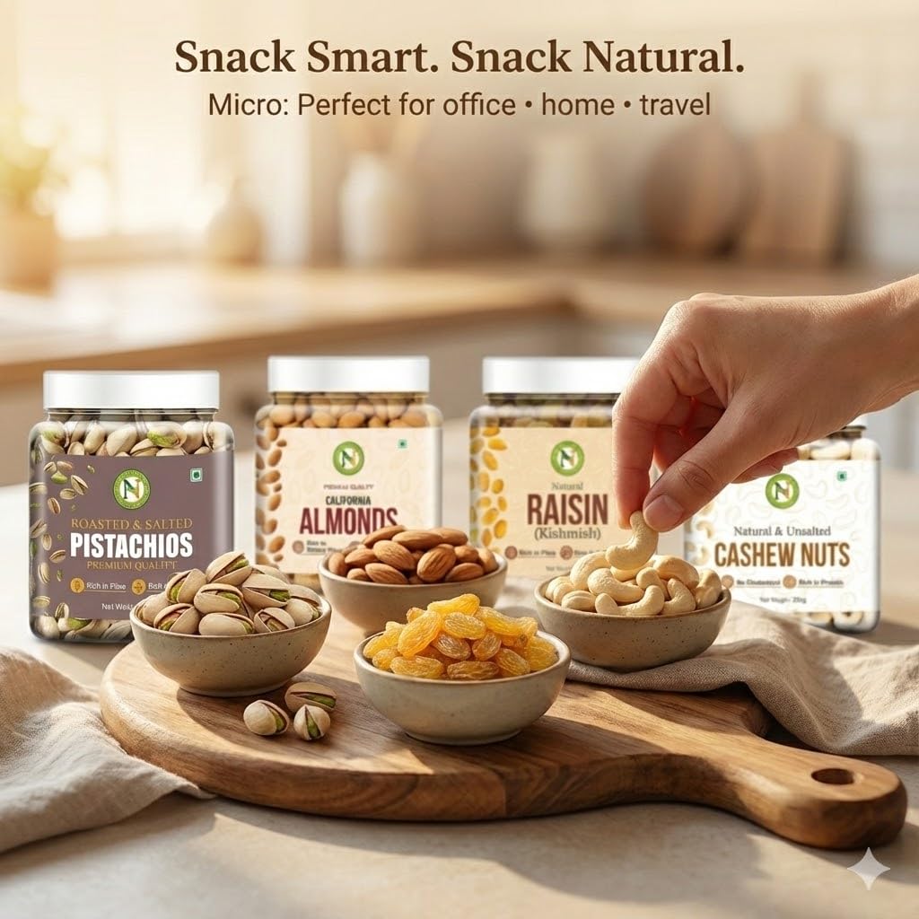 Nature Vit Dry Fruits Combo Pack, 1 Kg | Almond, Cashew, Raisins, Roasted Pistachio (250gm * 4) | Tasty, Fresh & Healthy | High in Protein