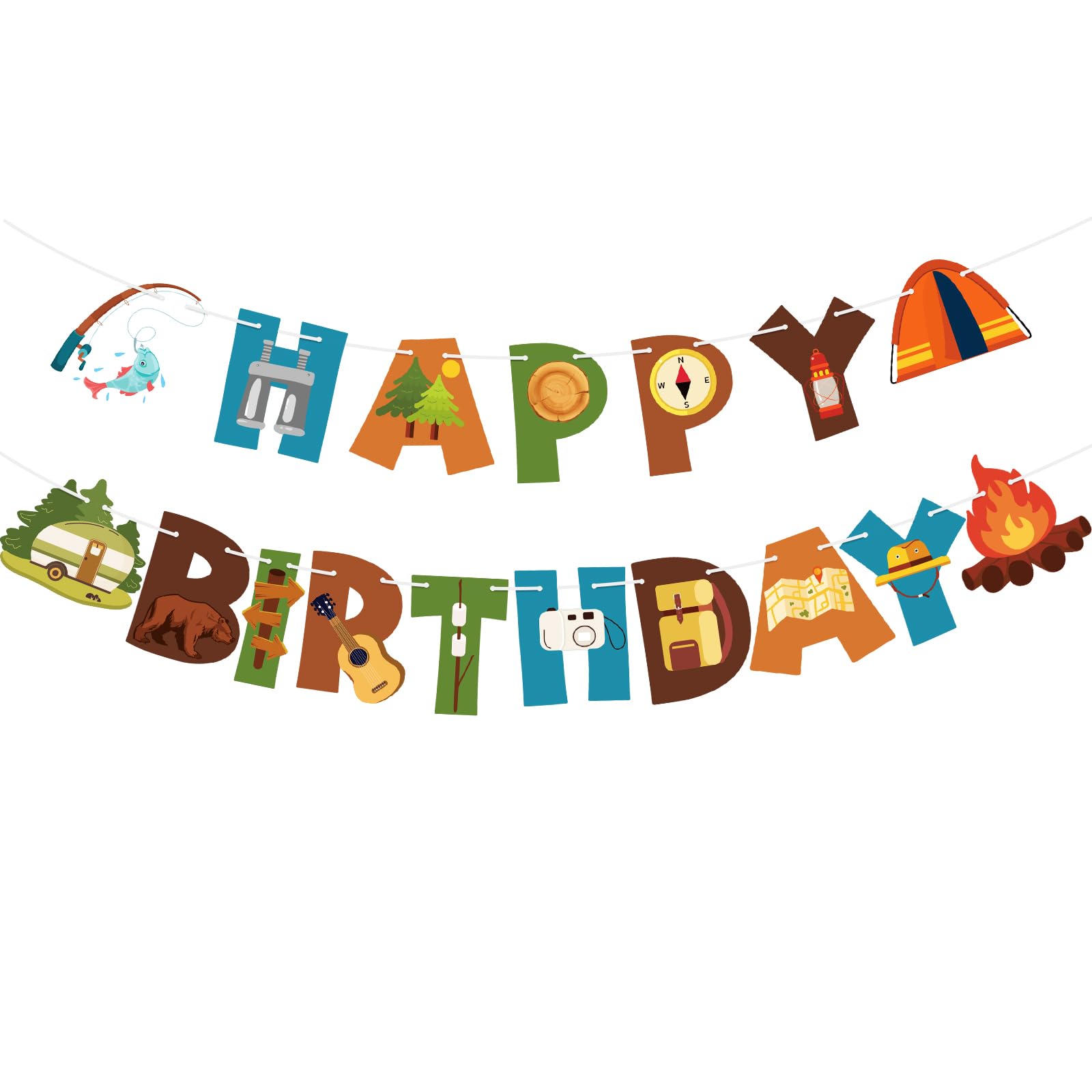 Camping Happy Birthday Banner Sign Camping Birthday Party Decorations Camping Birthday Party Supplies for Outdoor Hiking Camping Decorations Summer Camp Adventure Garland Banner
