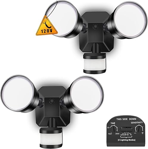 EMANER Luces de seguridad para exteriores, equivalente a 280 W, luz de inundación LED del atardecer al amanecer, opción de 4 modos de encendido o