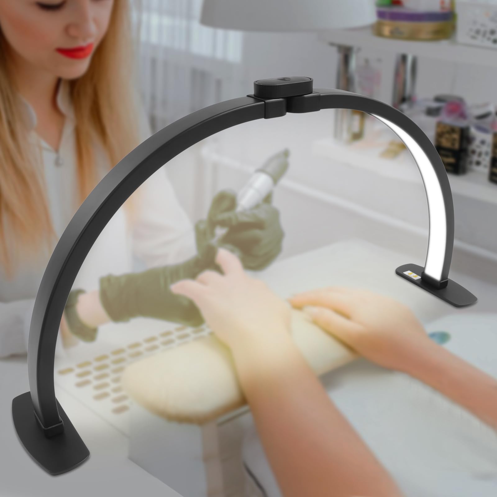 38W Halbmond Lampe für Nagel Schreibtisch (Schwarz) | Klappbar LED Nagel Schreibtisch Lampe 364 LED-Chips 10 Einstellstufen 73.8×38cm für Make-up, Maniküre usw