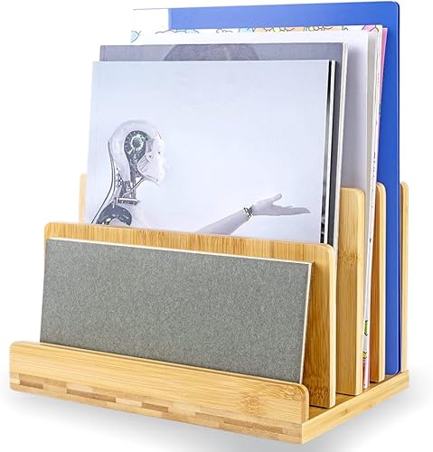 Organizador de correo de archivos de escritorio de bambú 4 ranuras fáciles de instalar organizador de carpeta de archivos de escritorio organizador