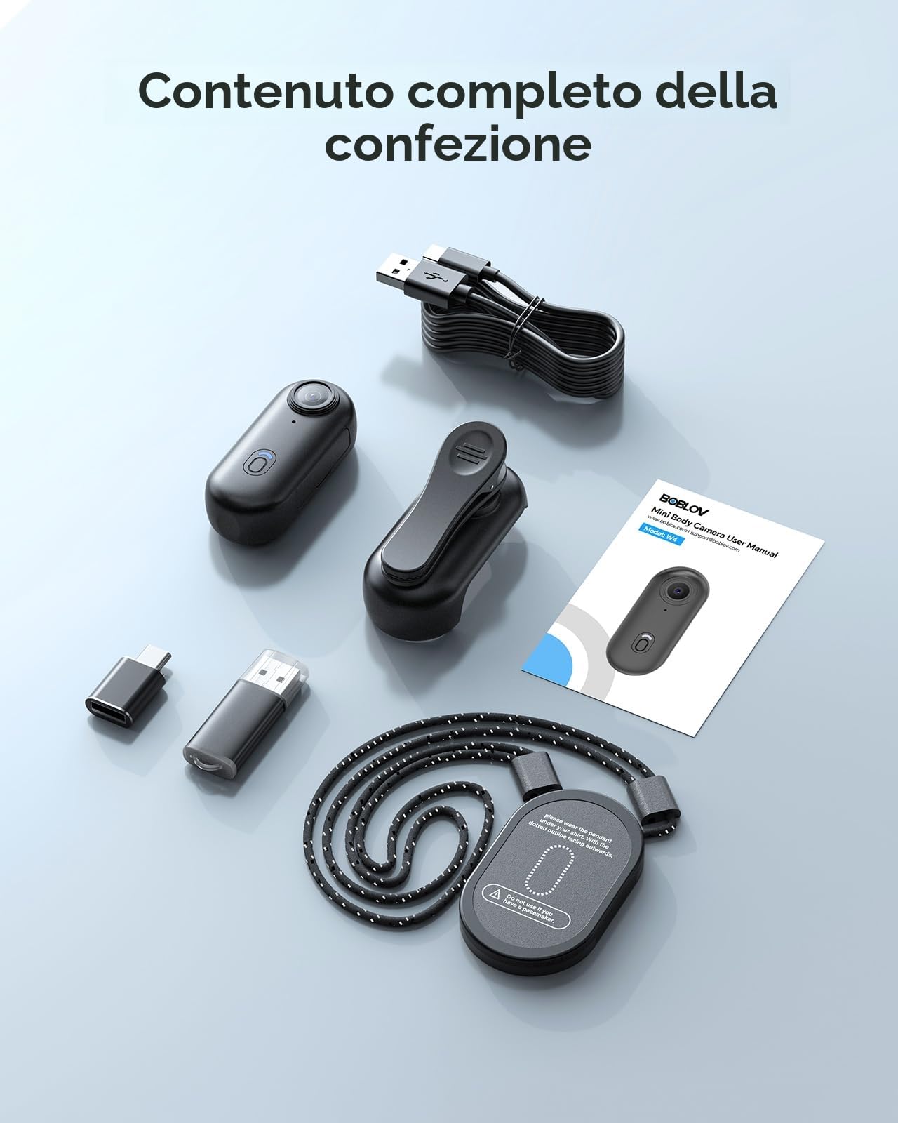 BOBLOV W4 4K Bodycam - Fotocamera per corpo Mini, con clip girevole a 360° e clip magnetica, 90 minuti per registrazioni, lezioni, viaggi, passeggiate con animali domestici (4K 64GB)