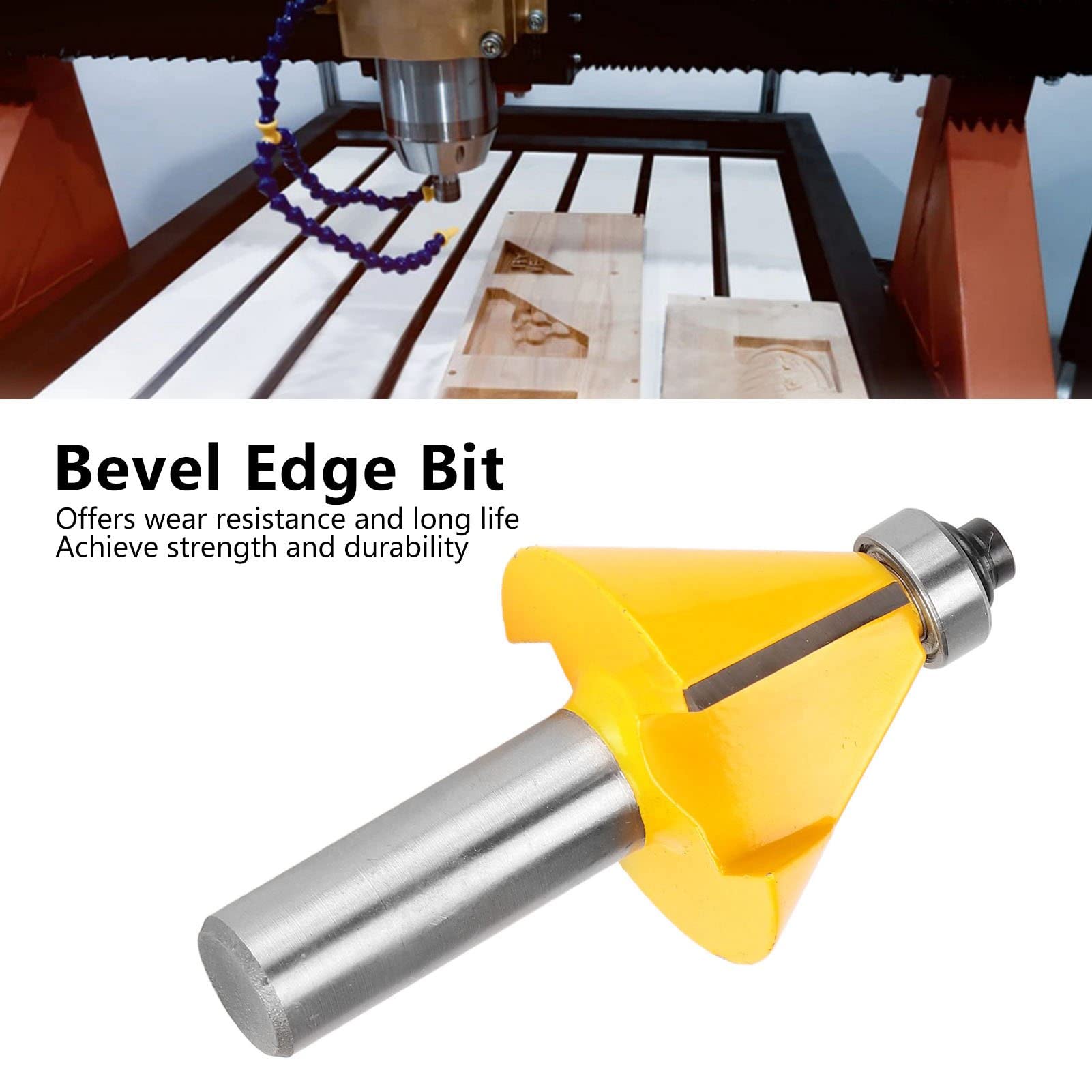 Sunicon 1/2in Shank Chamfer Router Bits, 30 Degree Bevel Bit Carbon Steel YG6 Alloy Chamfer Milling Cutter with Bearing Angle Miter Angle Milling Cutters Tool