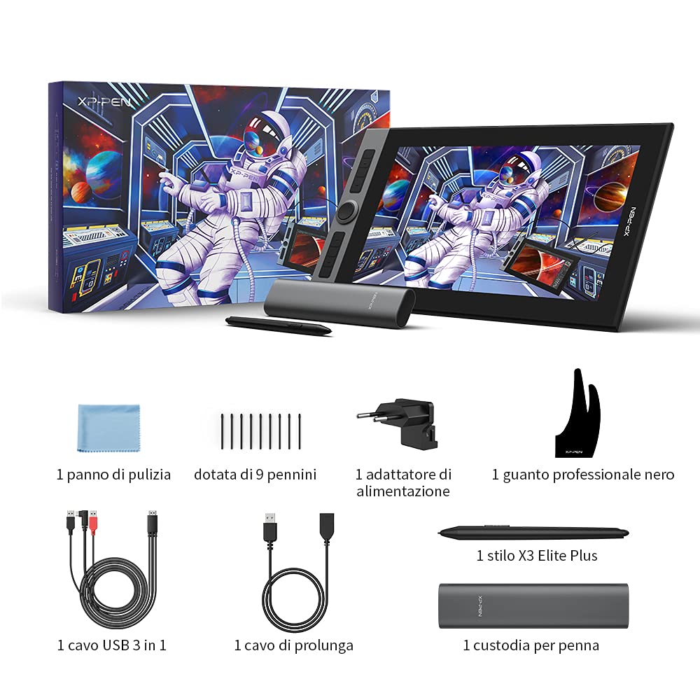 XP-PEN Artist Pro 16 Tavoletta Grafica con Schermo Full-Laminato da 15,4 pollici, 133% sRGB, Display con Penna senza batteria con X3 Smart-Chip, per il disegno professionale