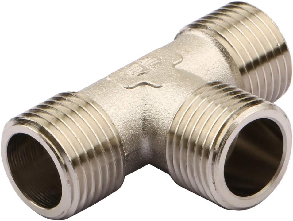 GUPOMT G 1/2" BSP Male Thread Brass Equal Tee Coupling Pipe Connector Fitting Adapter Screwed Nipple Nickel Plated