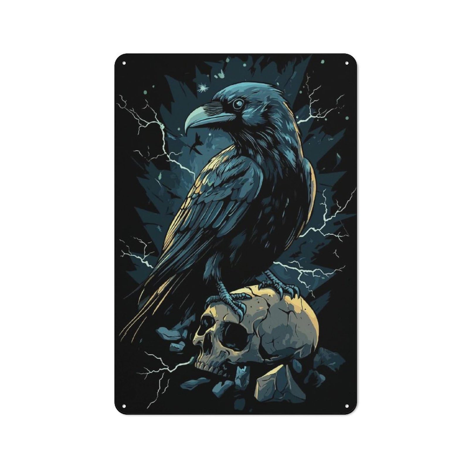 Junmoney Raven On Skull Metal Plaque 30X20cm With For Garage Wall, Vintage Decor, Autumn Home Decor For Collectors Of Metal Signs