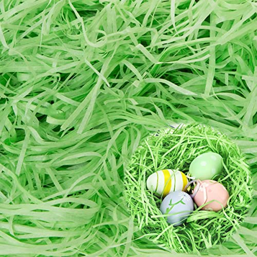 Hierba de Pascua, Hillylolly 200g Papel Relleno Cajas Regalo, Papel Triturado Relleno, Tisu, Virutas Para Regalos, para Cesta，Decoración de Pascua(Verde-2)