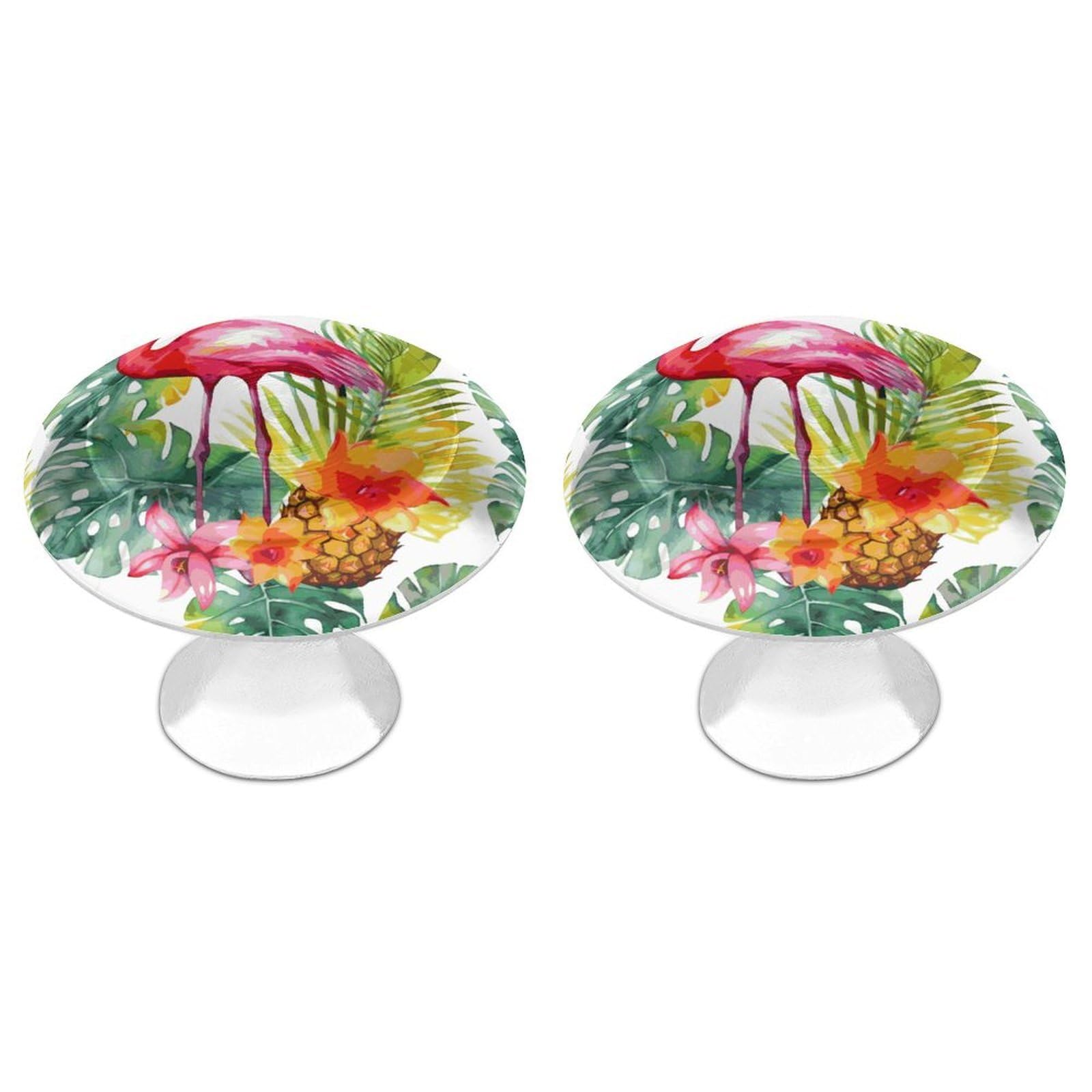 MUSM Tropical Watercolor Pineapple Flamingo Cabinet Knobs Aluminum Alloy Drawer Handles Kitchen Drawer Pulls Round Door Knob with Screw Simple Cabinet Hardware for Dresser Furniture Bathroom 2Pack