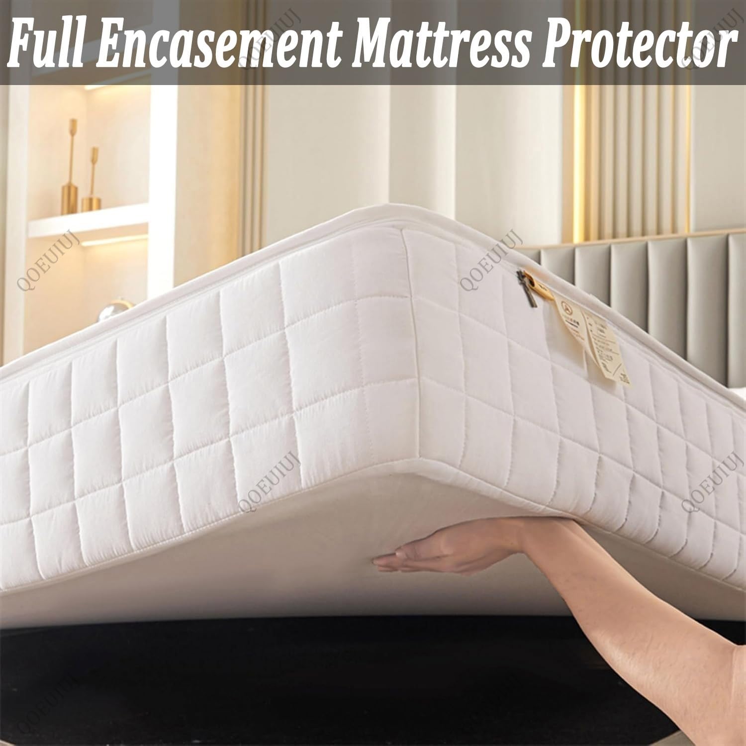 Fodera Materasso con Cerniera Integrale, Coprimaterasso Matrimoniale Singolo Trapuntato, Sacco Proteggi Materasso Imbottito Totale con Zip Robusta, Personalizzabile(Bianco,160x190x25cm)