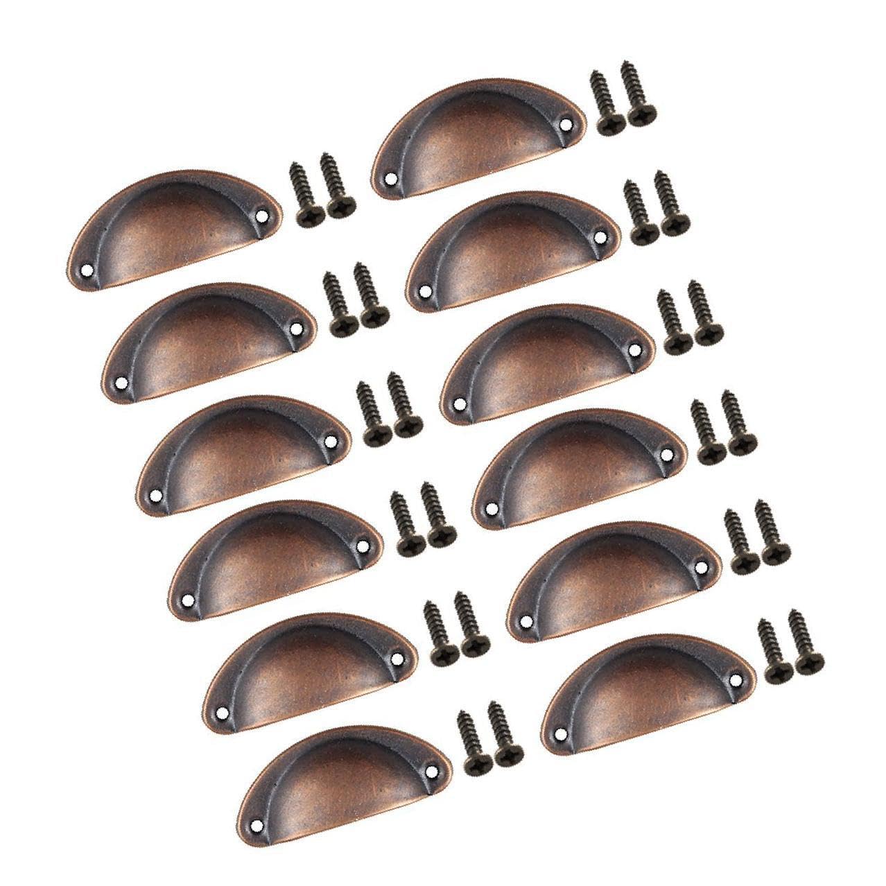 YIXANNX Set of 12 Elegant Cup Pulls Cabinet Dresser Shell Pull Drawer Handles Knobs Furniture Hardware, Red Bronze, 15x15x5cm
