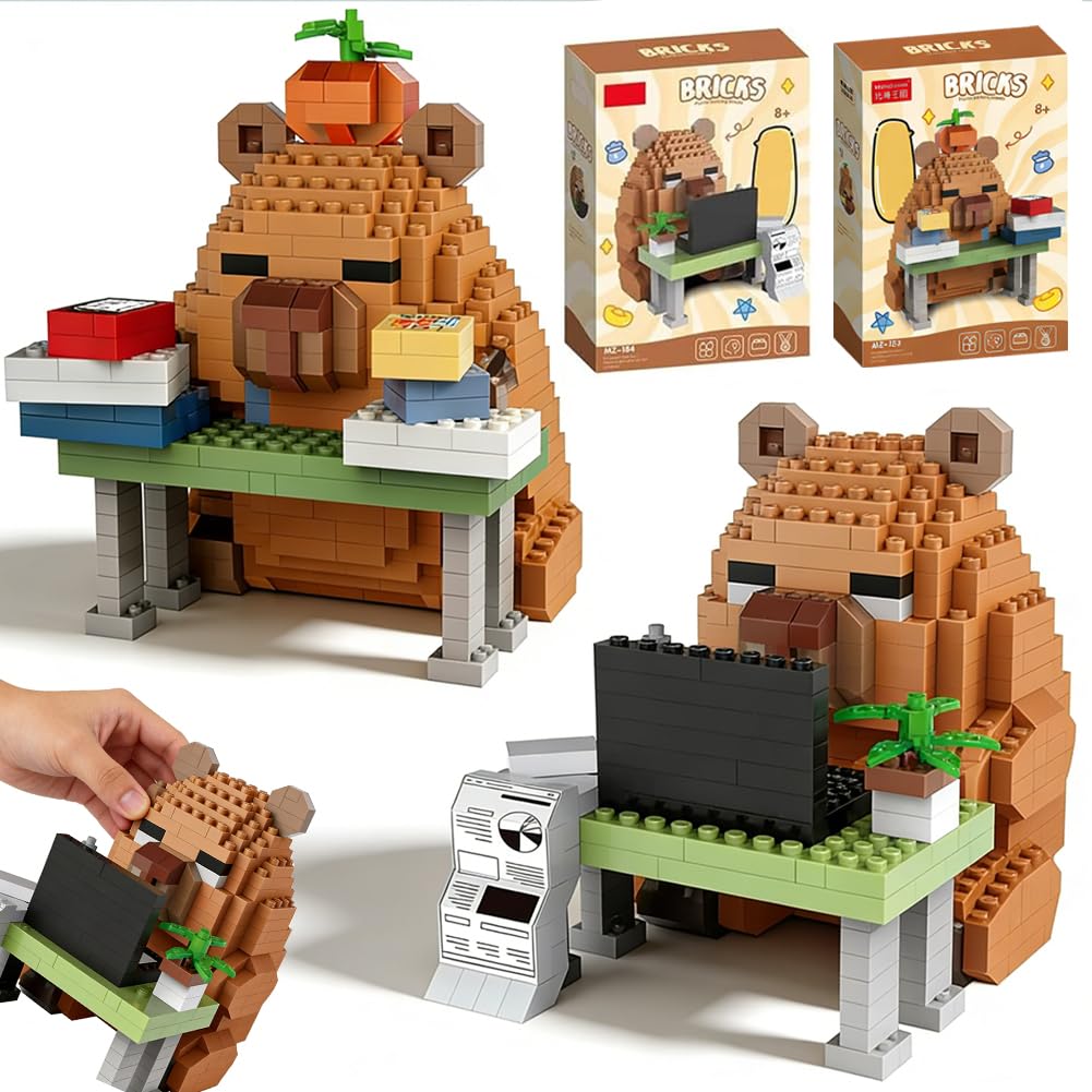 Capybara Building Blocks Set, 2PCS Mini Animal Micro Building Blocks Cute Capybara Creative DIY Micro Bricks 3D Puzzle Mini Animal Figures Gift for Party Birthday Home Decoration