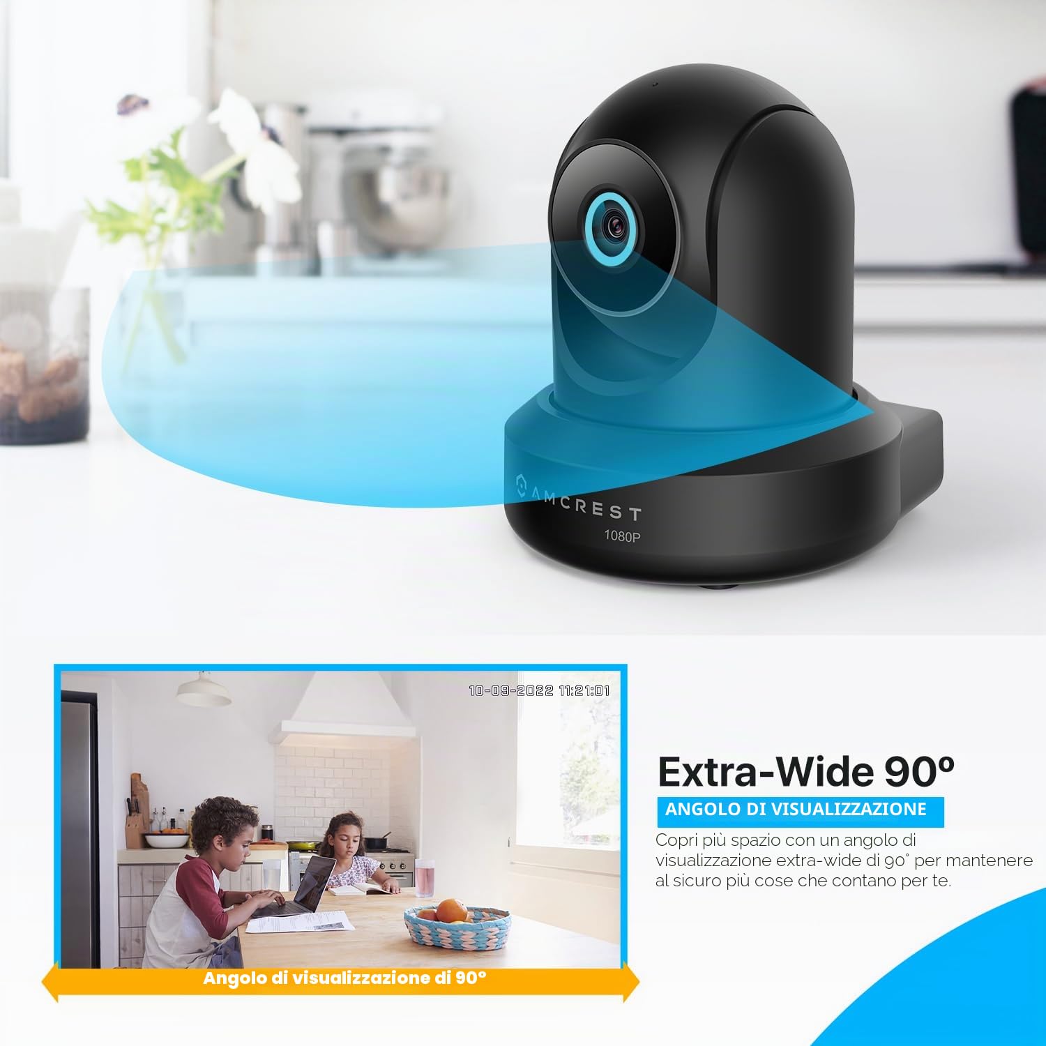 Amcrest ProHD IP2M-841B Telecamera di sorveglianza IP Wi-Fi con funzione pan/tilt, audio bidirezionale, facile installazione, registrazione su cloud opzionale, Full HD 1080P (1920TVL), angolo di vista a 90° e visione notturna (nera)