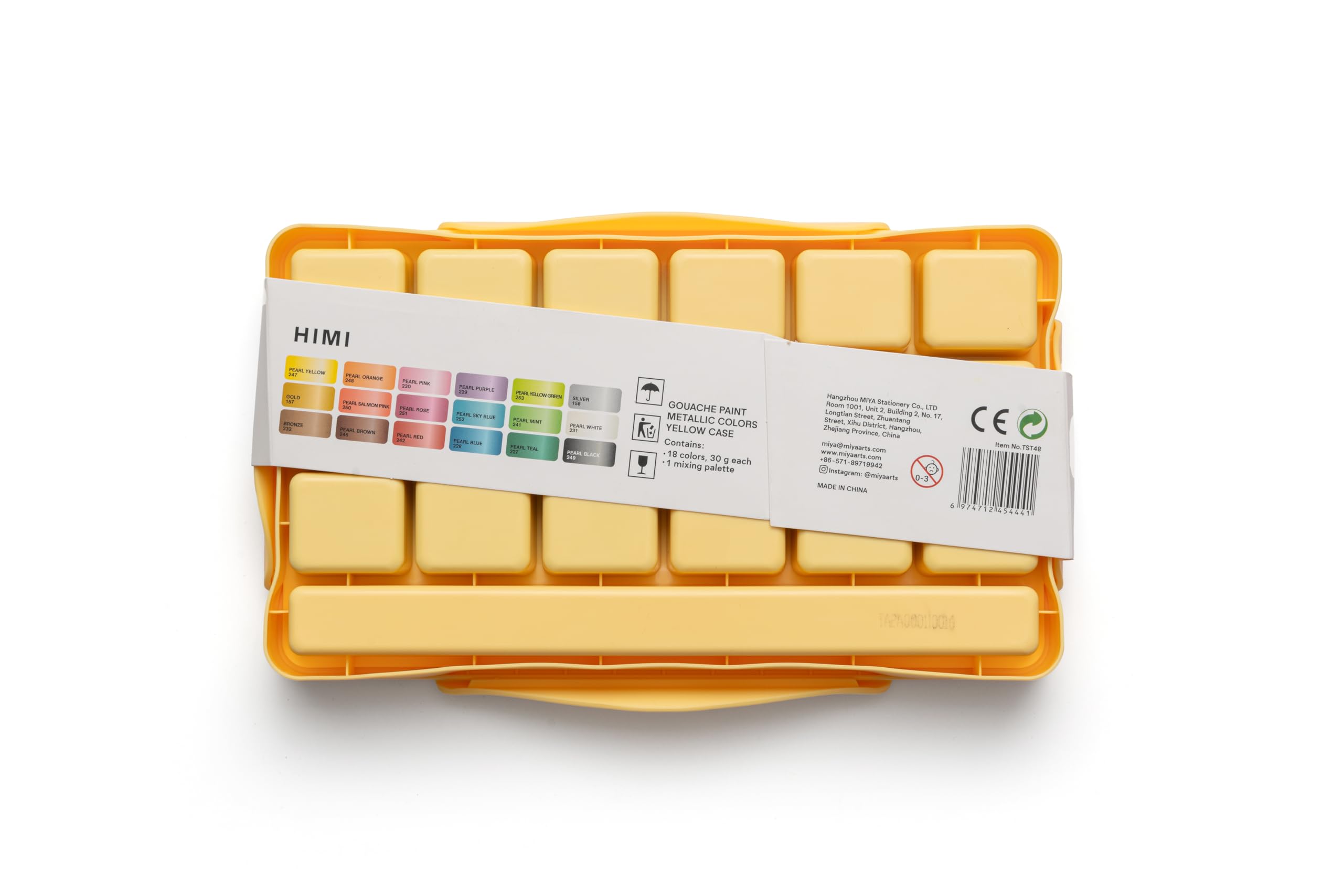 HIMI Jelly Cup Gouache Set di 18 colori di vernice, 3 pennelli, tavolozza di vernice, custodia gialla metallica, aggiungere acqua per riattivare, liscia, colori ricchi, regalo, forniture artistiche