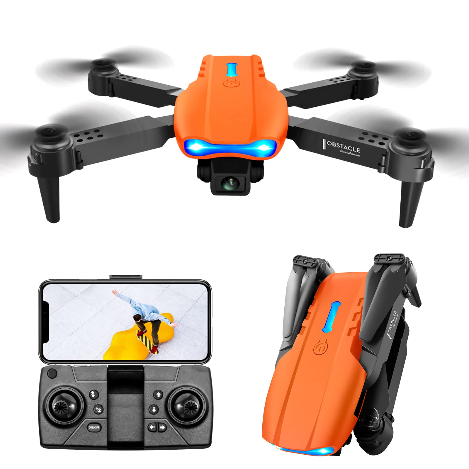 Droni RC Pieghevoli con videocamera HD per Adulti, Mini Drone RC con videocamera, evitamento Ostacoli su Tre Lati, modalità Senza Testa, commutazione Doppia videocamera 4k, sensore di gravit
