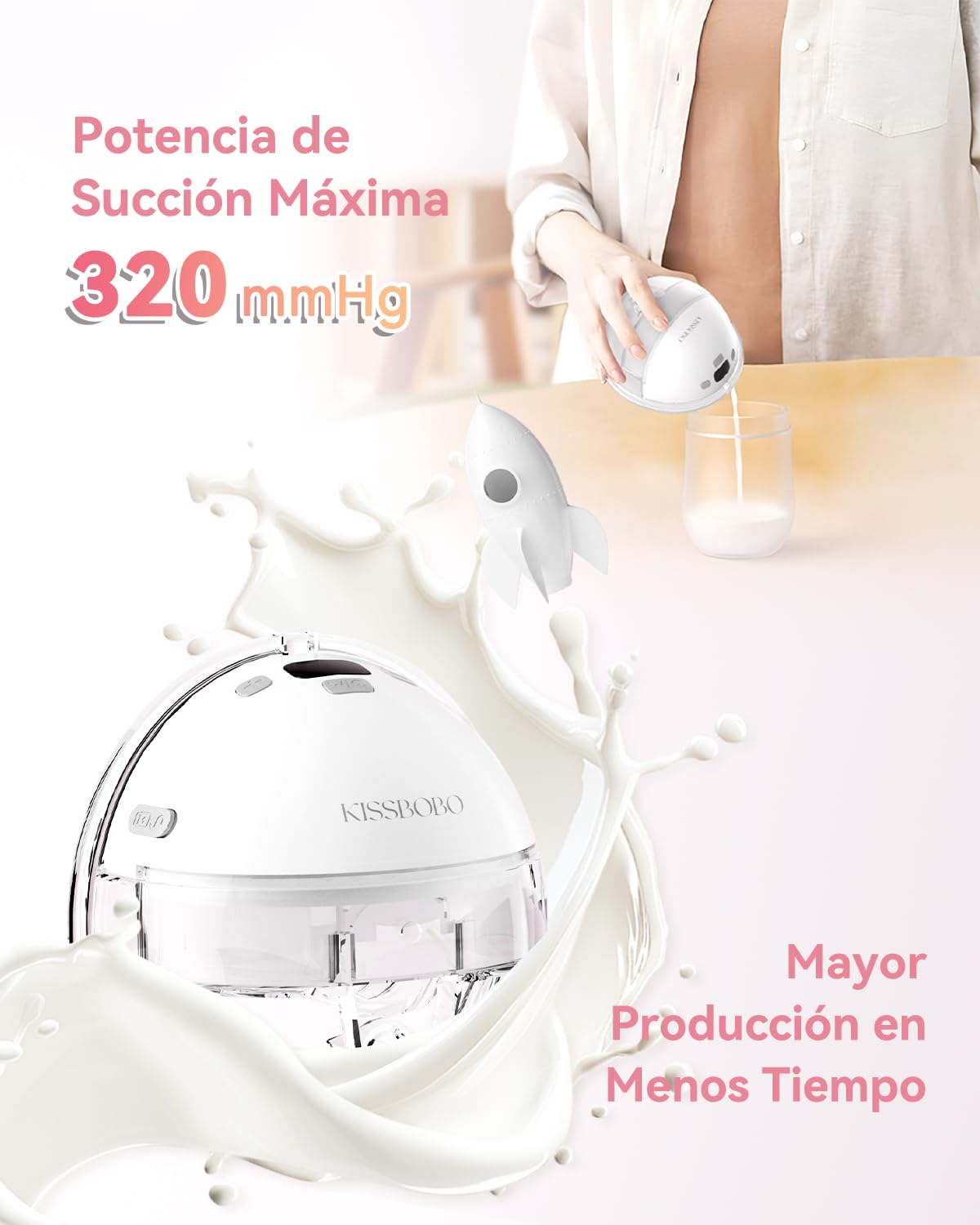 KISSBOBO K6 Sacaleches Electricos Doble,280mmHg Fuerte Succión,4 Modos 19 Niveles Extractor de Leche Materna,con Función Memoria,para Lactancia Cómoda y Eficiente,Portátil y Sin Manos(Blanco 2 Piezas)