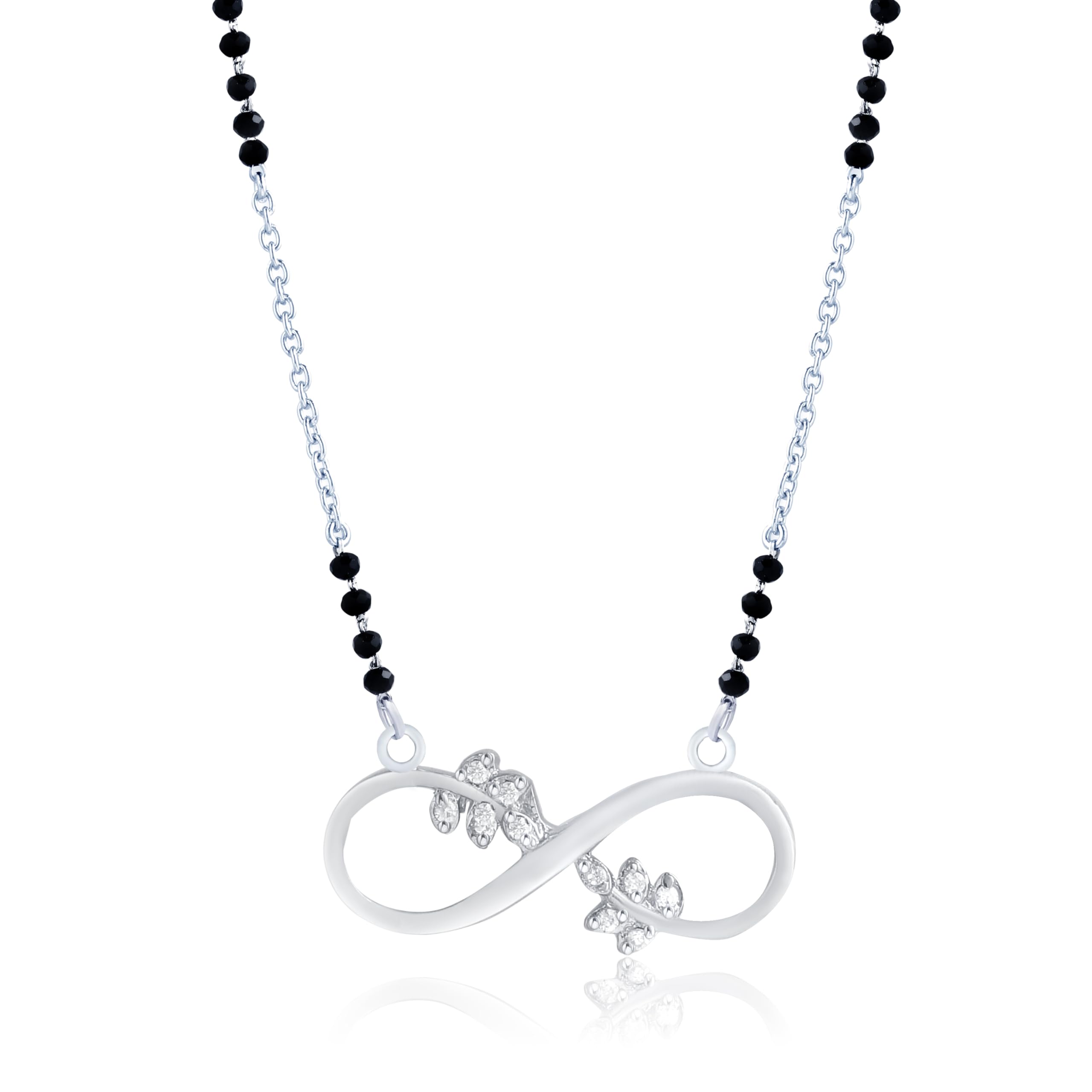 NEMICHAND JEWELS Sterling Silver Infinity Leaf Diamond Mangalsutra Bead Necklace with Certificate of Authenticity and 925 Stamp (B0CTFHJZWW) Amazon Price History, Amazon Price Tracker