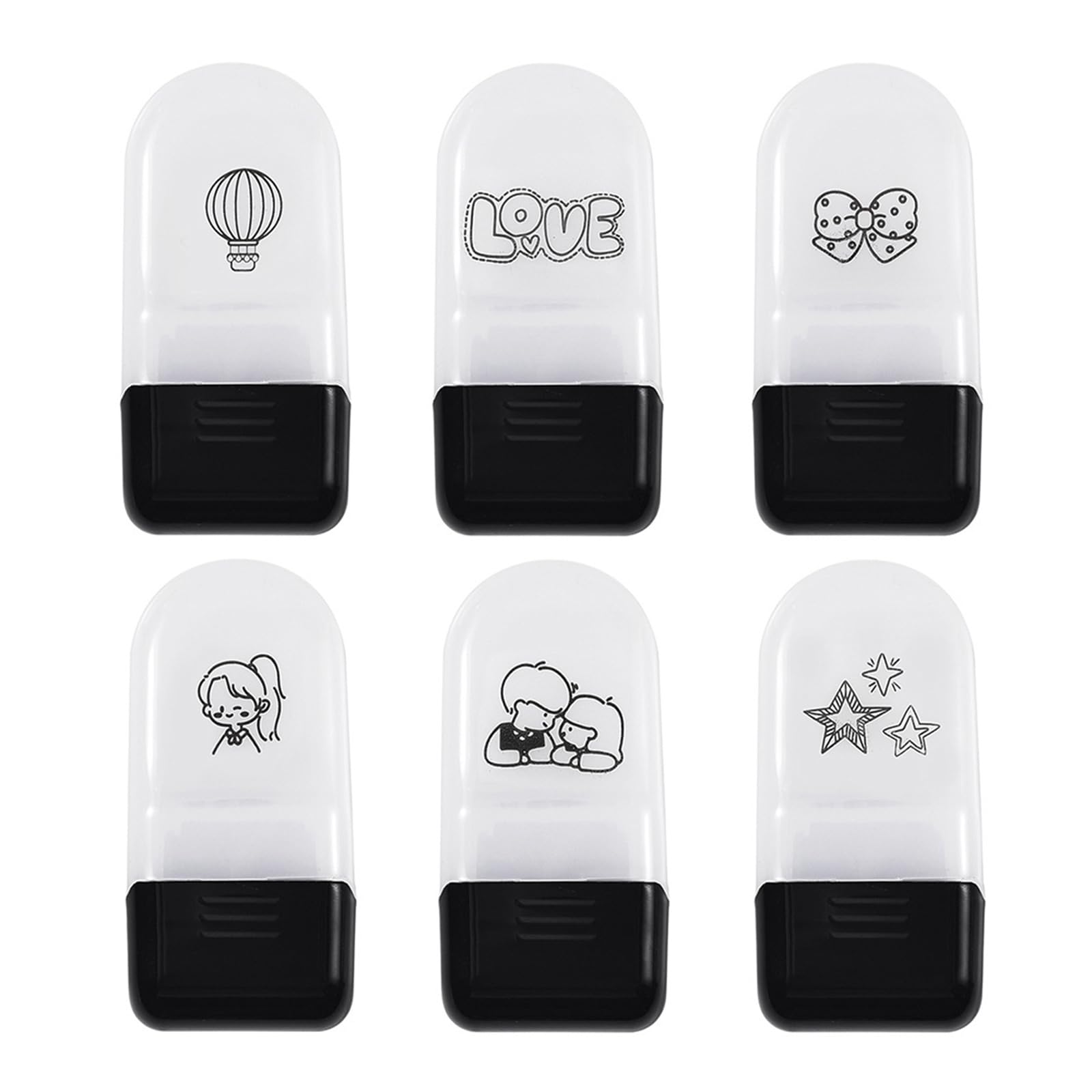 6Pcs Portable Cartoon Roller Stamp Scrapbooking Decoration Stamper for Student Card Making Journaling Art Craft Project Learning Stamp