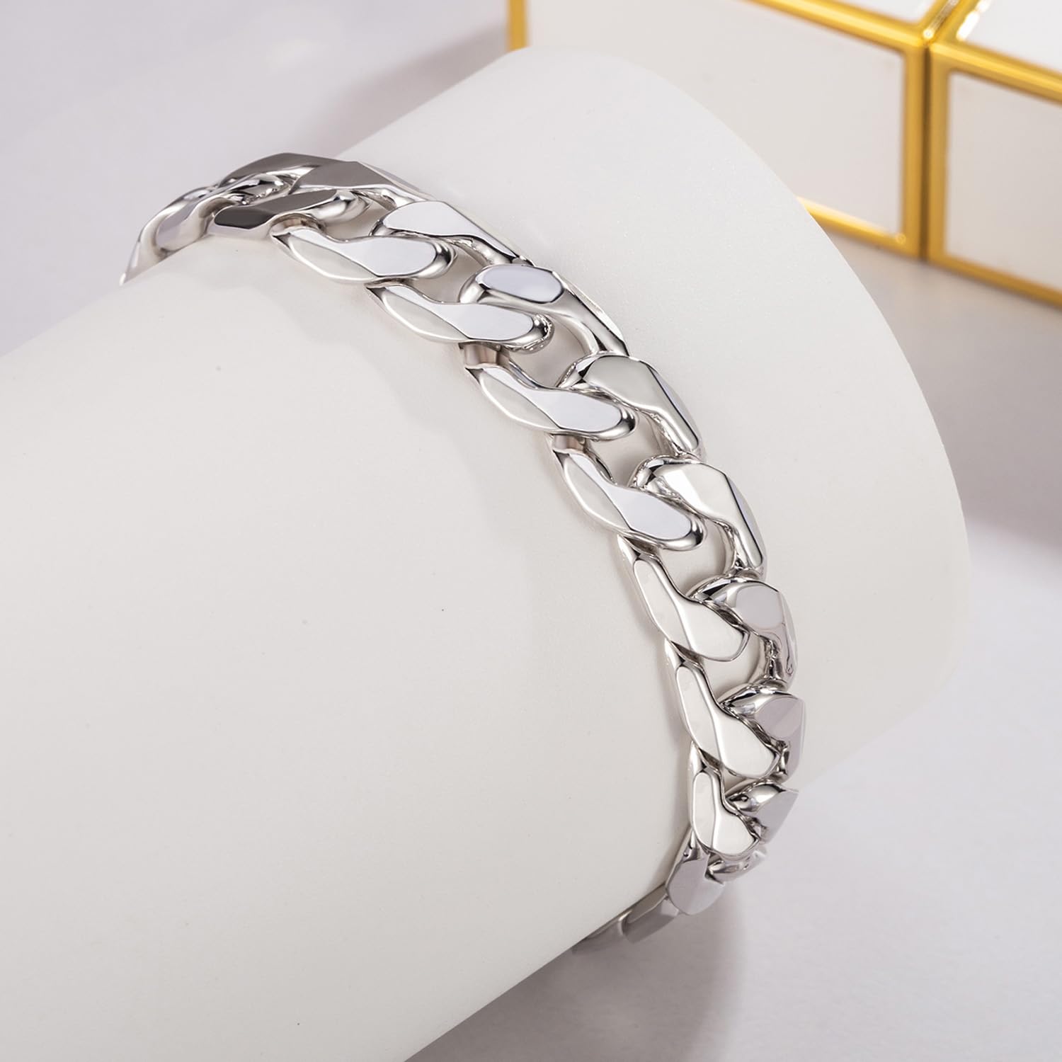 Dankadi - Pulsera cubana maciza, 10 mm, 12 mm, plata 925, para hombre, de 7 a 10 pulgadas, cadena de malla grande, con cierre de dragón, eslabón dorado, punk Hip Pop Miami