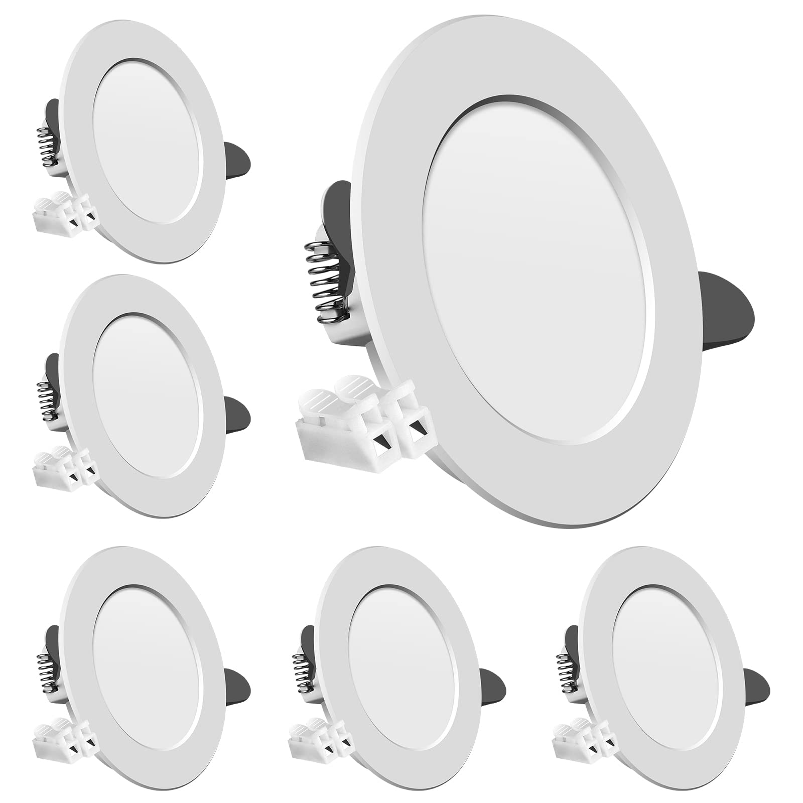 AiQInu LED Recessed Spotlight 230 V, Ultra Flat Recessed Light LED 7 W Warm White 4500 K Set of 6, 600 Lumen LED Spot Ceiling Spotlights LED Set for Bathroom, Living Room, Kitchen
