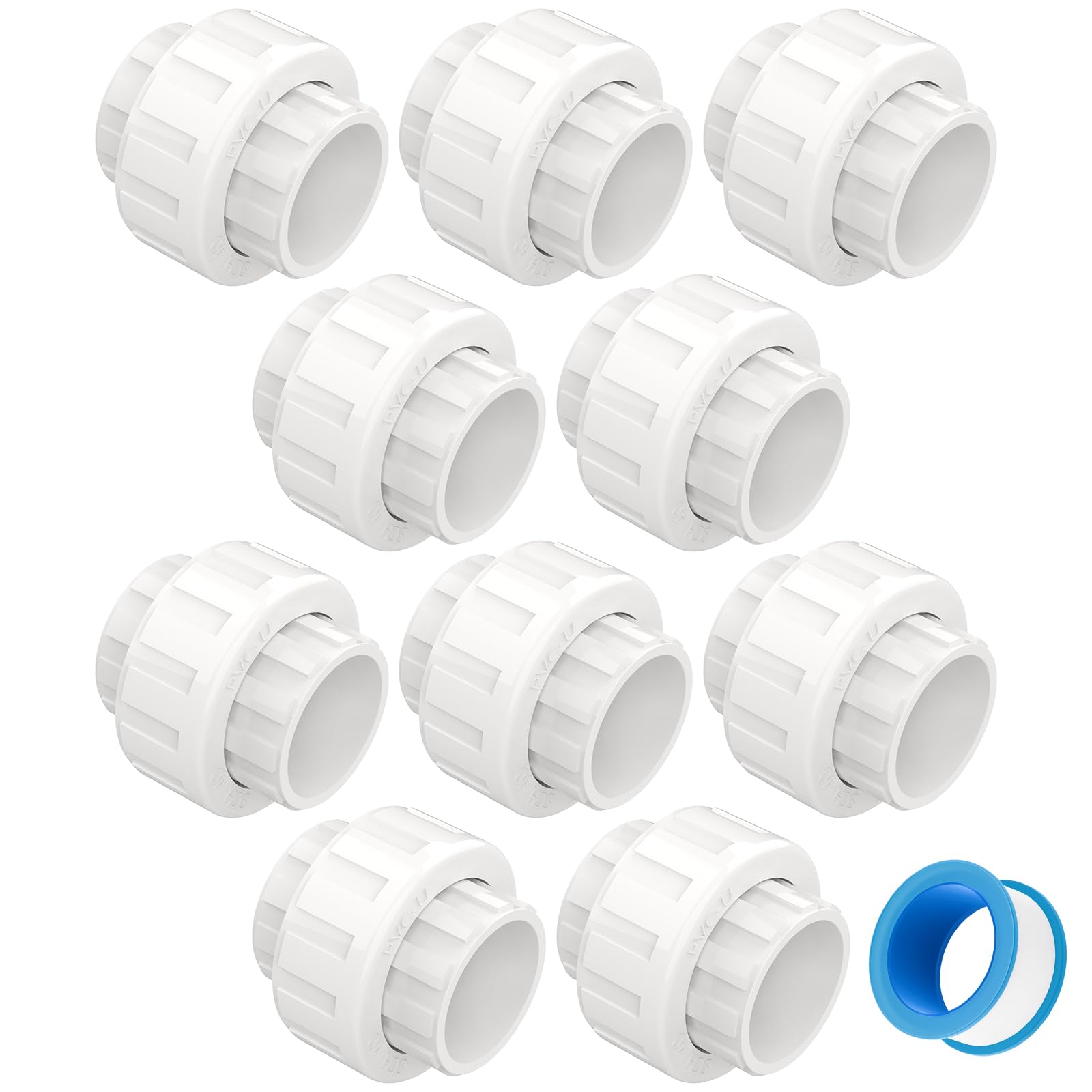 Photo 1 of 10 PCS 3/4" PVC Union Coupling Pipe Fitting, Slip Joint Adapter PVC Connectors (Socket x Socket), Built-in EPDM O-Ring, Schedule 40, Ideal for Pool Pump, Irrigation Systems, Plumbing, DIY Projects