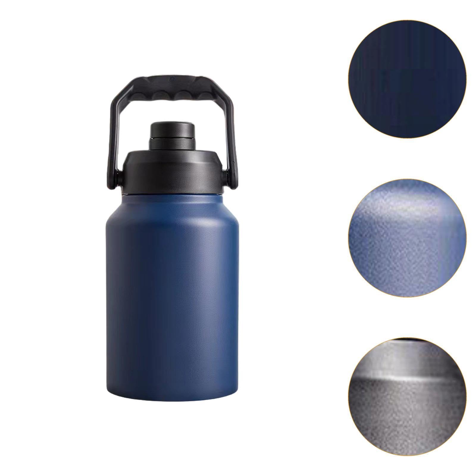Botella de agua reutilizable de acero inoxidable con asa, grande, for correr, hacer ejercicio al aire libre, ciclismo y senderismo.(Blue 2L)