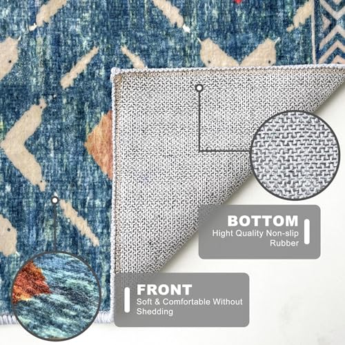 KILOCOCO Hallway Runner Rug 2'x8' Runners for Hallways Soft Washable Runner Rugs Non Slip Printed Low-Pile Runners for Bedroom Kitchen Living Room Laundry Room Boho Rugs, Teal/Blue
