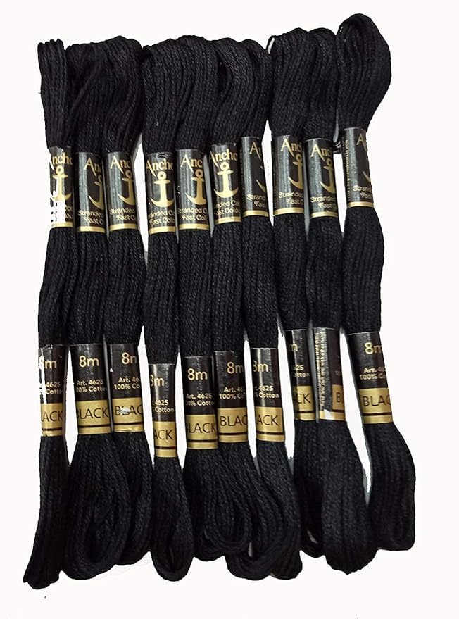 Bhavya Enterprises Cross Stitch Cotton Embroidery Thread Floss, Set of 10 skeins, Black-image-4