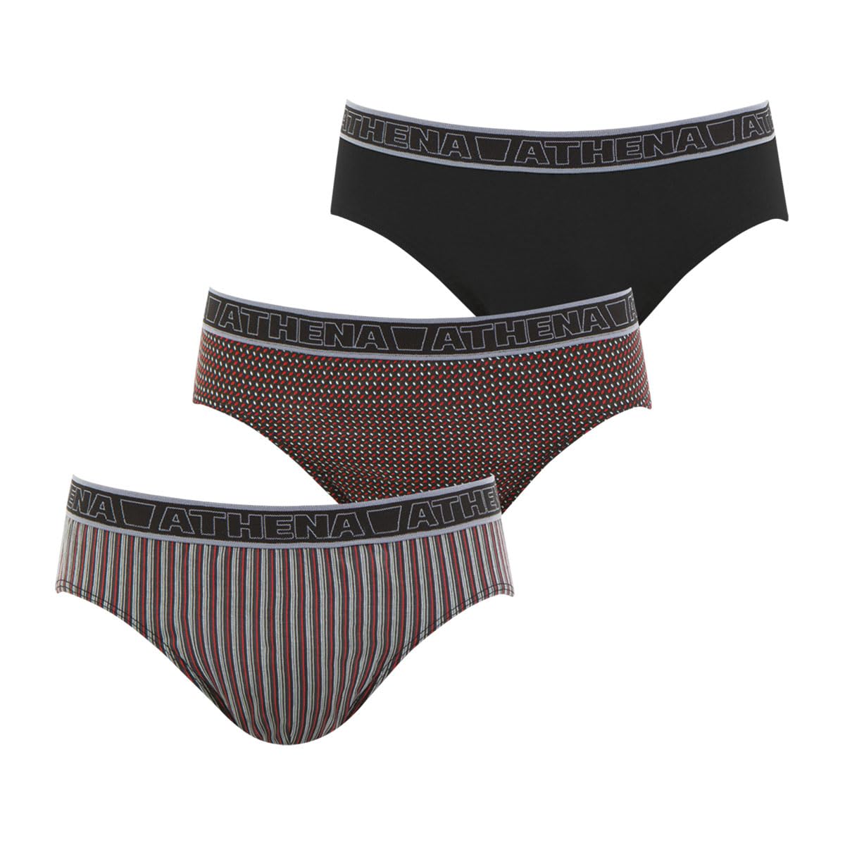 Athena - Lot de 3 Slips Homme Tonic - Slips 100% Coton - Taille Basse, Ergonomique, Doublure Avant, Confort et Maintien - Label Oeko-TEX® Standard 100