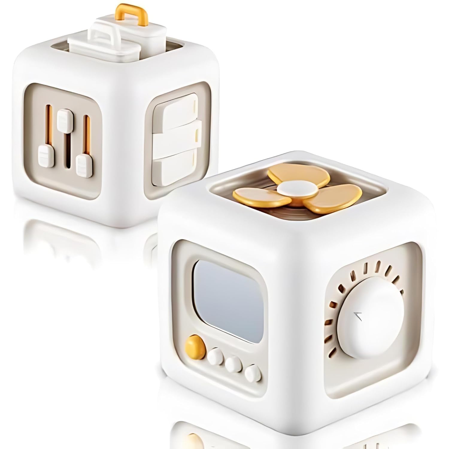 TurtleBee Life Skill Builder Cube - Montessori Toys for 1-3 Year Olds - Baby Sensory Travel Toys - Birthday Gifts for Learning & Motor Skills, White