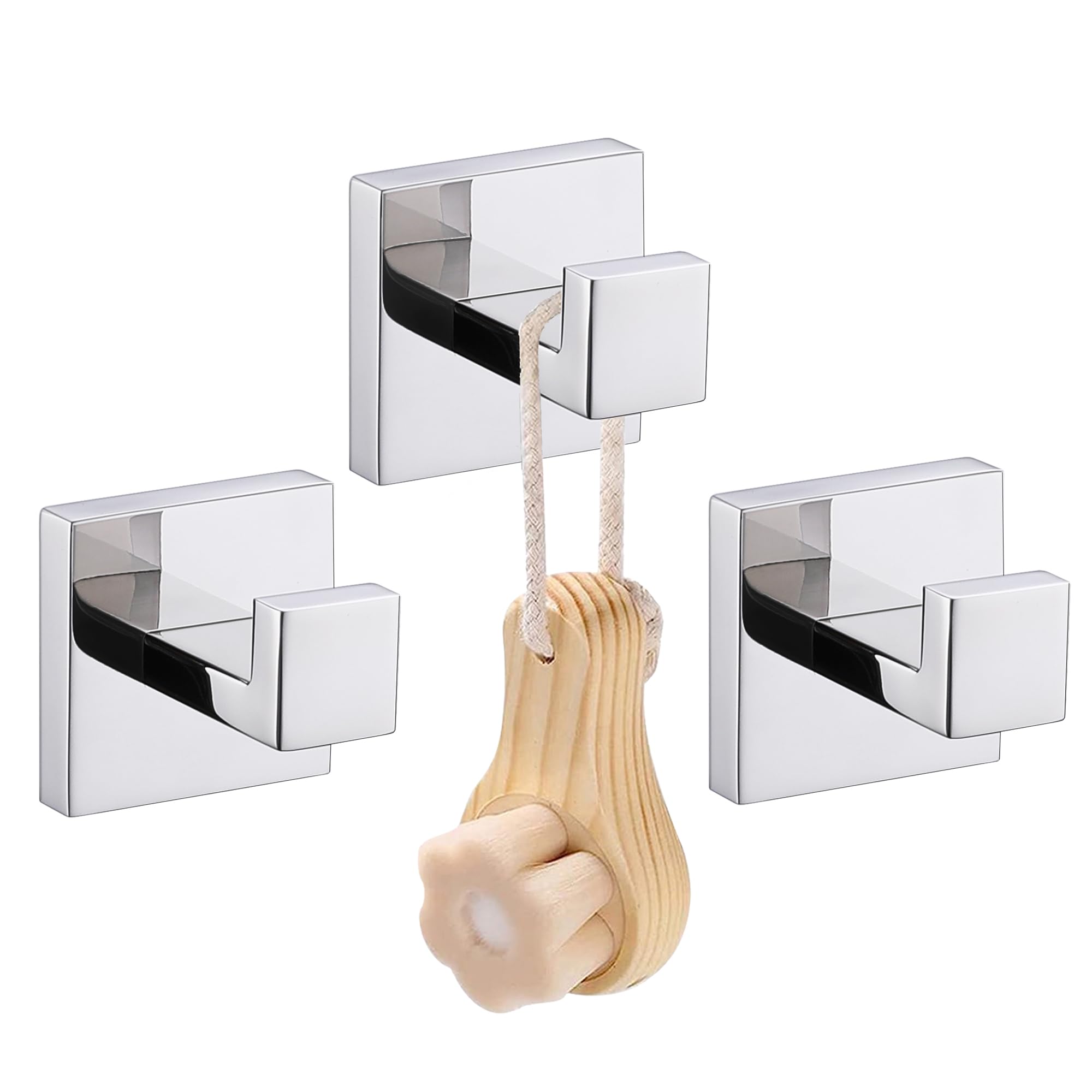 Lanc Chrome Polished Bathroom Towel Hooks Heavy Duty Square Hanger Coat Contemporary Robe Hook Bathroom Kitchen Garage Wall Hooks Stainless Steel Wall Mounted 3 Pieces, A8805cp-P3