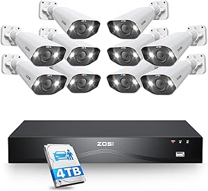 ZOSI 24CH 4K Spotlight PoE Security Camera System,Face/Person/Vehicle Detection,2 Way Talk,Night Vision,10pcs 4K Outdoor IP Cameras,16 Port 24CH 8MP Dual-Disk NVR with 4TB HDD for 24/7 Recording asin的图片