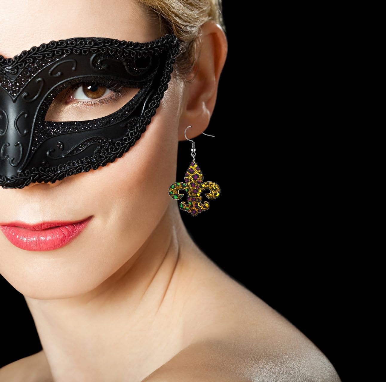 MardiGras Earrings for Women Carnival Theme Champagne Mask Hat Acrylic Earrings for Women MardiGras Dangle Earrings for Holiday - Image 5