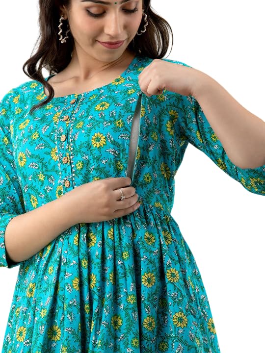 Women's Maternity Feeding Dresses for Women, Easy Breastfeeding Dress, Cotton Blend Anarkali Dress with Nursing Zip for Pre & Post Pregnancy-picture-26