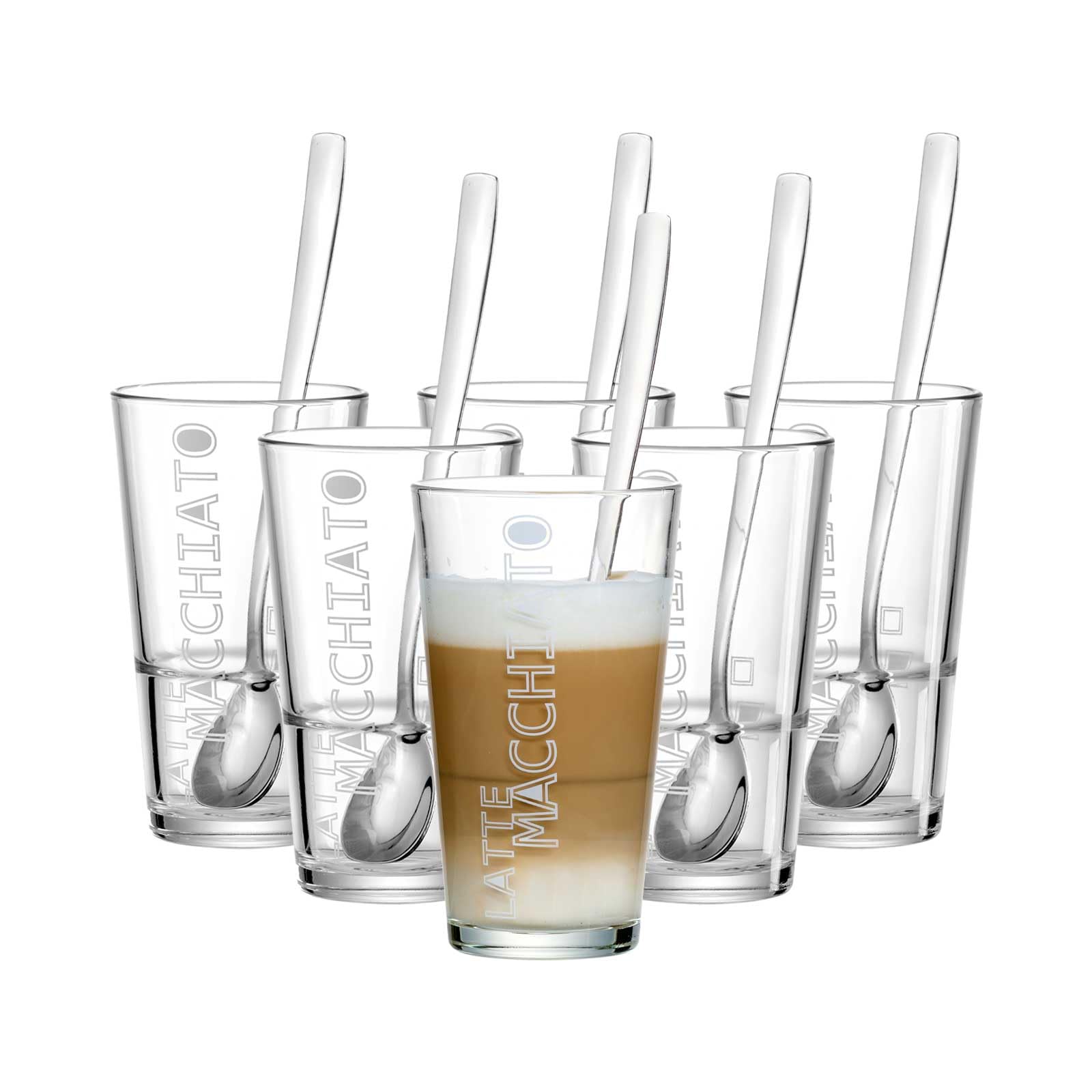 Ritzenhoff & Breker Latte Macchiato Gläser Lena mit Löffel, 12-teilig, 350 ml, Kaffeegläser für 6 Personen