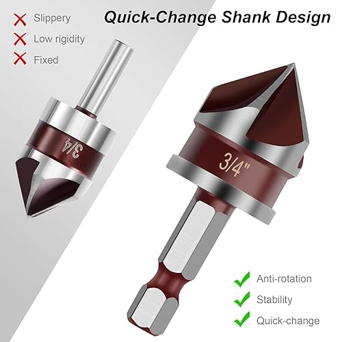 Miniatura 6 de Broca avellanadora de 82 grados HSS de 14 a 34 pulgadas con vástago hexagonal de 14 de pulgada, broca avellanadora para madera, metal, plástico,