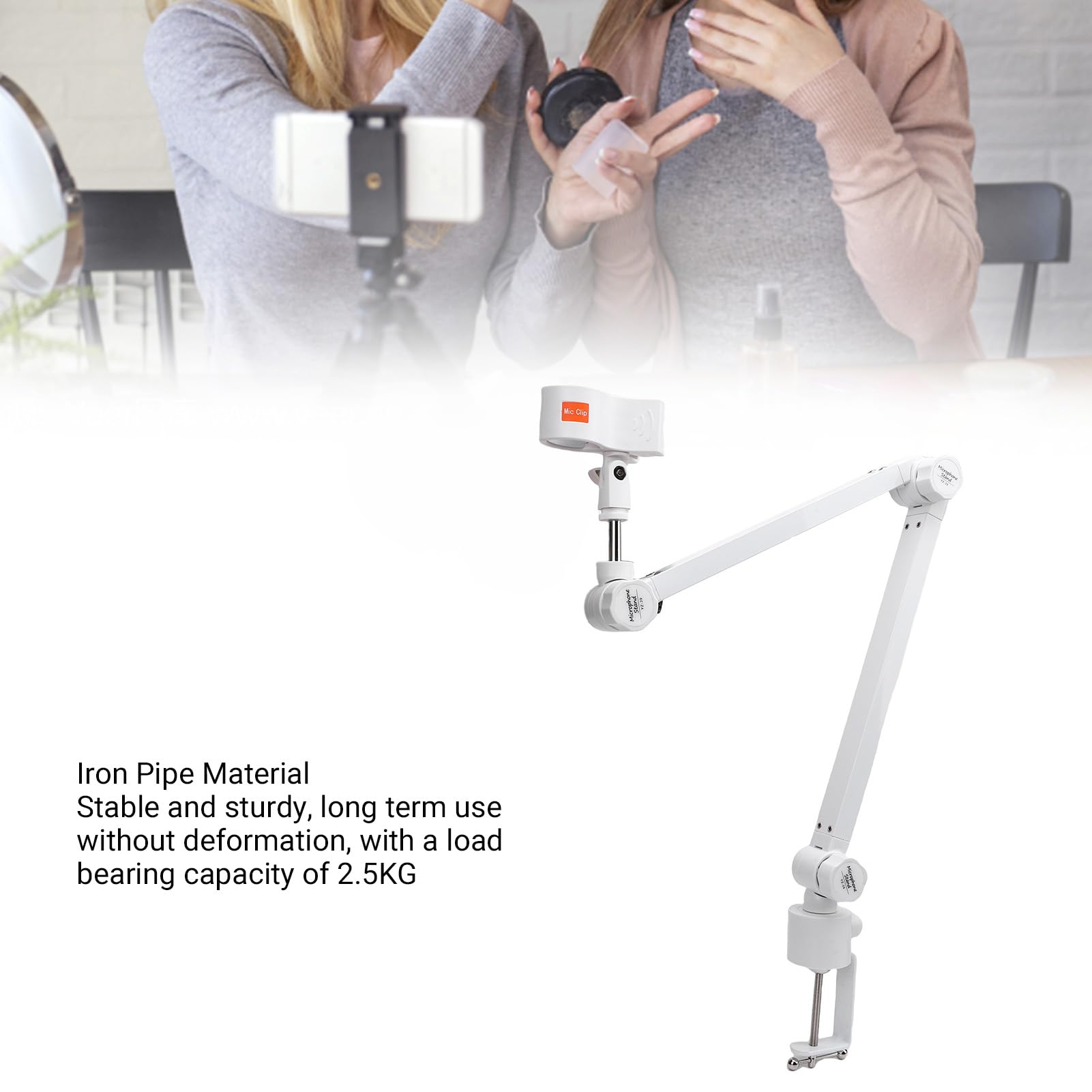 Asixxsix Supporto per Microfono, Braccio per Microfono Regolabile a 360 Gradi con Morsetto di Montaggio per Microfoni da 32 a 60 Mm