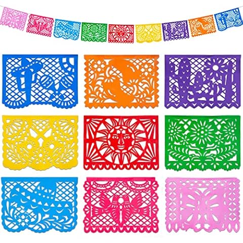FUTUREPLUSX 18 Feet Papel Picado Banner, Mexican Party Banner Plastic Fiesta Banner Multicolor Cinco De Mayo Decorations for Mexican Party Supplies Dia De Los Muertos Cover
