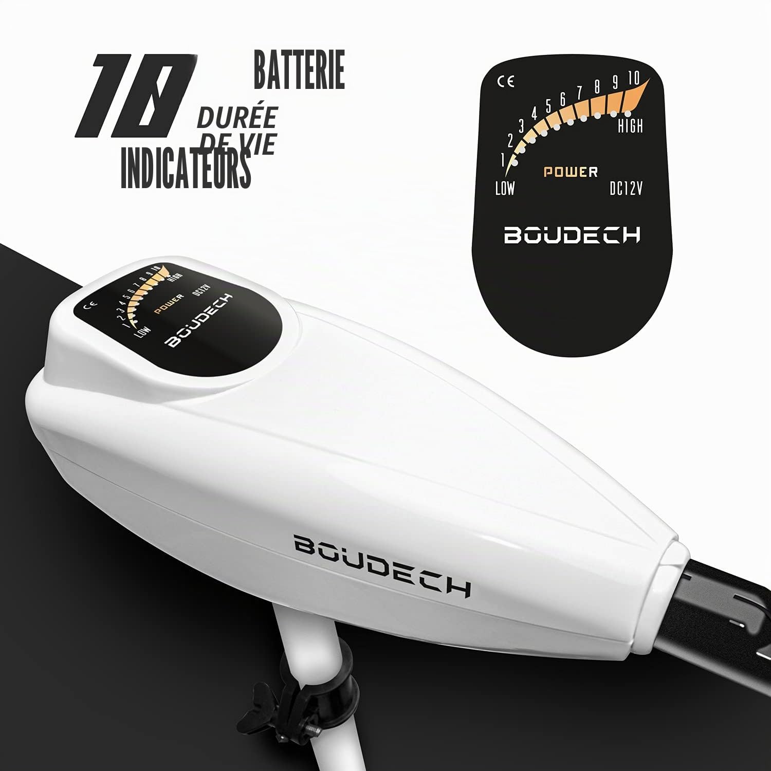 BOUDECH® Kuze 60 Moteur Hors-Bord Électrique 696 W pour Canot et Bateau Pneumatique – Hélice Blanche 3 Pales – Moteur de Traîne Silencieux